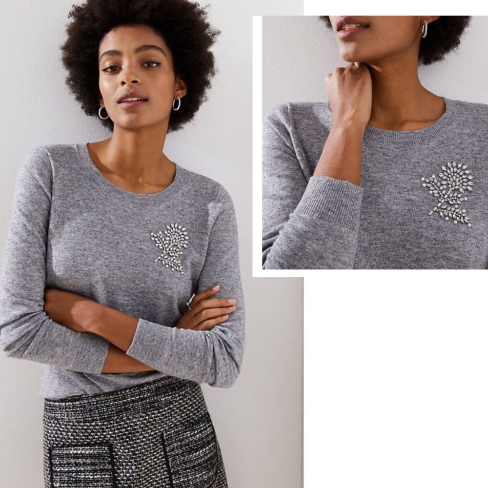 NWT LOFT Crystal Floral Wool-Blend Sweater